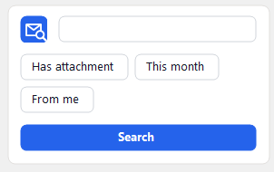 The search bar docked at the side of Outlook: search box, filter buttons and a full-width Search button
